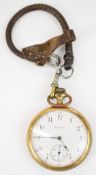 Elgin keyless winding open faced pocket watch with inset subsidiary seconds dial, blued hands, black