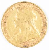 1899 Queen Victoria gold full sovereign with Melbourne mint mark
