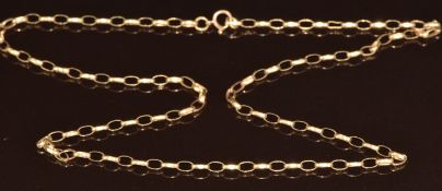 A 9ct gold chain made up of oval links, 5.5g, 52cm