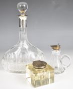 Hallmarked silver lidded whisky noggin, hallmarked silver lidded inkwell and a German silver mounted