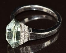 Gucci 18k white gold Chiodo ring set with green quartz and diamonds, with Gucci pouch, 4.6g, size L