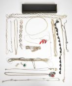 A collection of silver/ white metal jewellery including large curb link necklace, mariners link