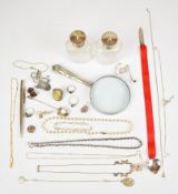 A collection of mainly silver jewellery including necklace, four rings, Siam brooch, St