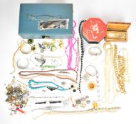 A collection of costume jewellery including silver rope twist necklace, silver bracelet, amethyst