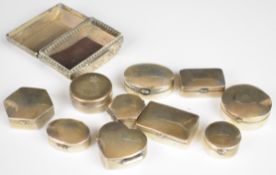 Eleven various modern hallmarked silver pill boxes or pots, width of largest 5.5cm, weight of all