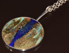 Borge Nielsen Danish silver pendant set with a ceramic plaque, on silver chain, 51.6g, 5.3cm, 64cm