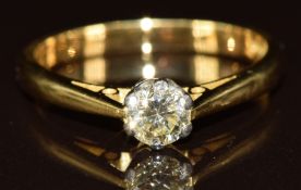 An 18ct gold ring set with a round brilliant cut diamond of approximately 0.45ct, 4g, size Q