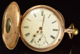 Waltham 10ct gold keyless winding half hunter pocket watch with subsidiary seconds dial, blued
