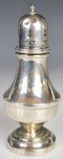 Elizabeth II hallmarked silver sugar caster of baluster form, Birmingham 1963, maker Lanson Ltd,
