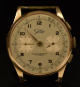 Jolus 18ct gold gentleman's chronograph wristwatch with gold hands and Arabic numerals, champagne