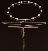 A silver, 9ct gold and cultured pearl necklace and another silver necklace