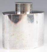 Victorian hallmarked silver tea caddy of plain oval form, London 1895, maker John Grinsell & Sons,