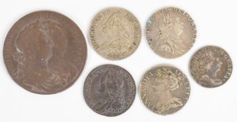 William and Mary, Queen Anne, George II and George III coinage to include 1689 half crown, 1746