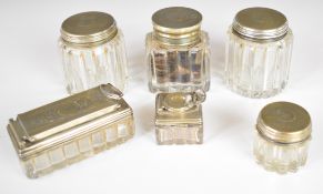Six George VI and Victorian hallmarked silver lidded cut glass dressing table pots, London 1837,