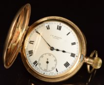 J W Benson of London 9ct gold keyless winding full hunter pocket watch with inset subsidiary seconds