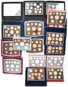 Seventeen UK proof coin sets comprising 1986, 1996, 1997, 1998, 1999, 2000, 2001, 2002, 2003,