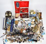 A collection of jewellery including silver earrings, beaded necklaces, silver handed knife, Mappin