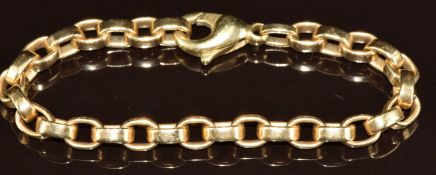 A 14k gold bracelet made up of oval links, with four extra links, 36.2g, 19.5cm