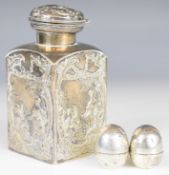Victorian or Edward VII halmarked silver mounted cut glass dressing table bottle with embossed