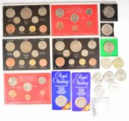 Five UK coin sets, largely pre decimal including Churchill crown examples together with a quantity