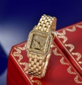 Cartier Panthère 18ct gold ladies wristwatch with diamond set Sunburst dial, gold hands, diamond set