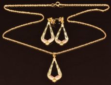 Black Hills 10k gold bi-coloured necklace and matching earrings with foliate decoration, in original