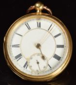 H Skerrett of Newcastle under Lyme 18ct gold open faced pocket watch with subsidiary seconds dial,