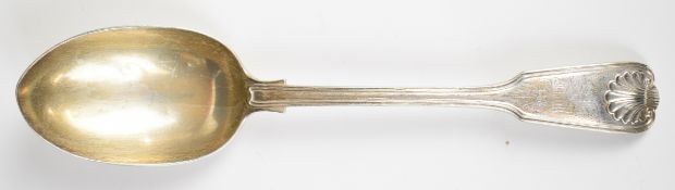 Victorian fiddle thread and shell pattern hallmarked silver table spoon, London 1877, maker
