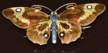 Marius Hammer Norwegian silver brooch in the form of a butterfly set with enamel, 27g, 8cm