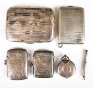 Hallmarked silver vesta and cigarette cases comprising two vesta cases and two cigarette cases,