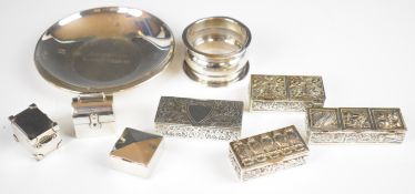 Elizabeth II feature hallmarked silver pin dish, diameter 10.5cm, hallmarked silver napkin ring