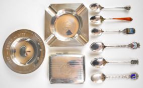 Elizabeth II feature hallmarked pin tray, Art Deco style hallmarked silver ashtray and a