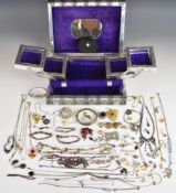 A collection of jewellery, some silver including necklace set with pressed amber, chains, bangle,