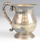 Hallmarked silver christening tankard of baluster form, marks indistinct, height 10.5cm, weight