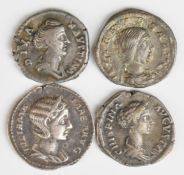 Four Roman silver Denarius of various Empresses to include Crispina 178-182 AD draped head right rev