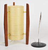 Mid century modern / retro teak and fibreglass electric table lamp, H26cm, together with a Skylon