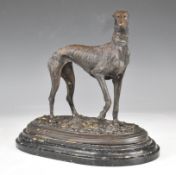 After Pierre Jules Mêne (1810-1879) bronze figure of a greyhound, signed to base, on marble