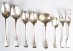 19th century and later hallmarked silver cutlery to include fiddle and thread pattern sauce ladle,