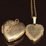Two 9ct gold heart lockets and a 9ct gold chain, 6.6g