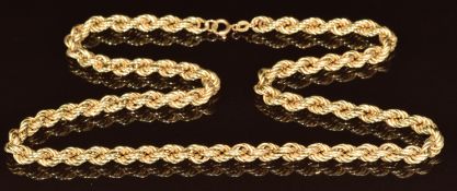 A 9ct gold rope twist necklace, 25g, 54cm