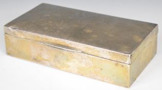 Hallmarked silver cigarette box, Chester 1932, maker E J Trevitt & Sons, width 17cm