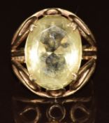 A 9ct gold ring set with an oval cut quartz, 5.1g, size L