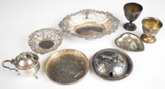 Hallmarked silver items to include bon bon dishes, heart shaped pin dish, dressing table pot lid,