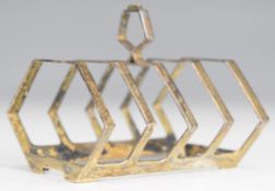 Art Deco style hallmarked silver five bar toast rack, Birmingham 1960, maker Deakin & Francis Ltd,