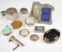 Hallmarked silver, silver mounted and similar items to include guilloché enamel pill pot, perfume