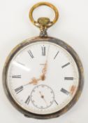 Omega silver keyless winding open faced pocket watch with subsidiary seconds dial, ornate gold