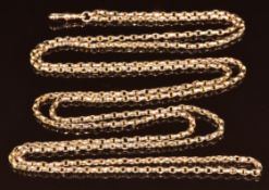 A 9ct rose gold c1900 guard chain made up of faceted oval links, 23.2g, 140cm