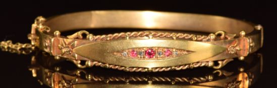 Edwardian 9ct gold bangle set with rubies and diamonds, Birmingham 1908, 9.6g