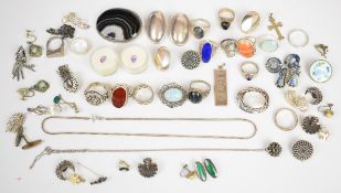 A collection of mainly silver jewellery including fifteen silver rings, one an Arts & Crafts example