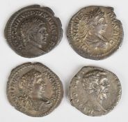 Four Roman silver Denarius comprising Caracalla as Augustus 198-217 AD, laureate head right, rev Dea